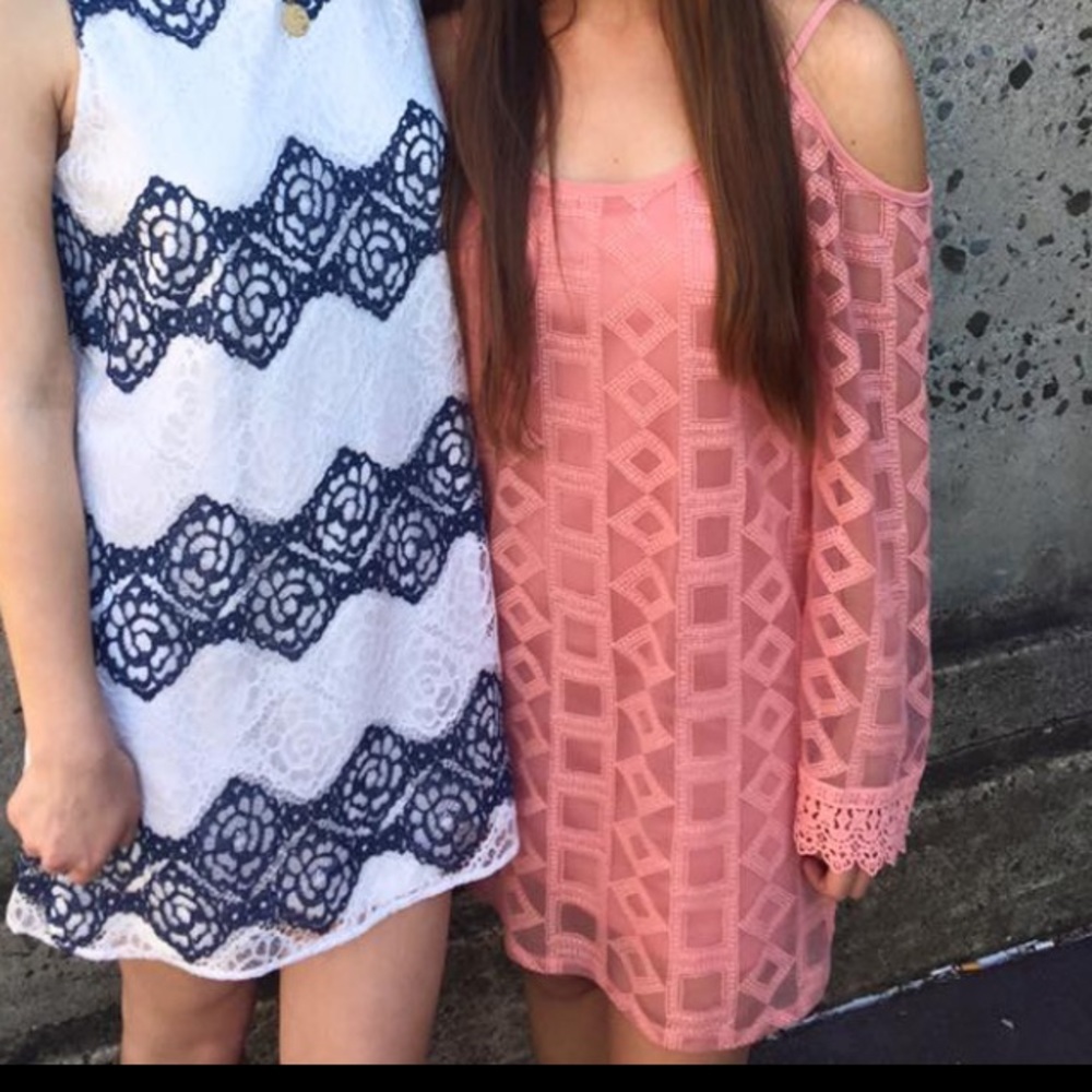 Peach cold shoulder dress